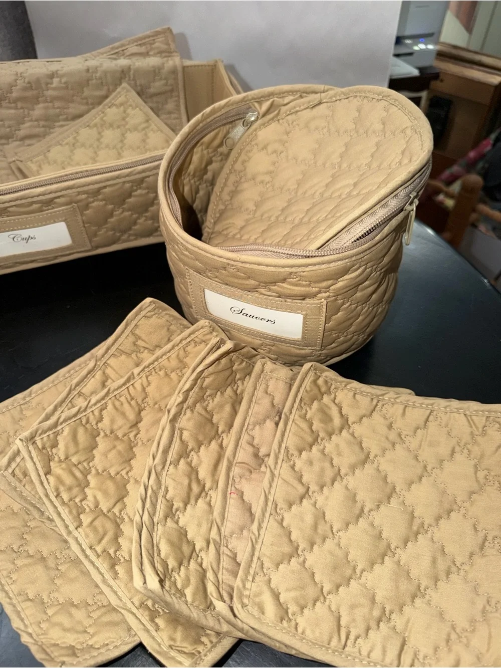 Beige Quilted 3-Piece Home Storage Set